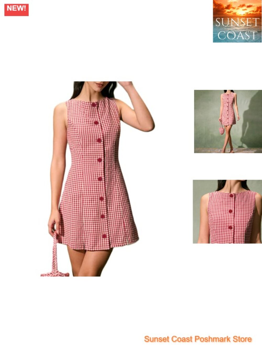 Women's Sleeveless Bodycon Mini Dress with Plaid Print and Button Front